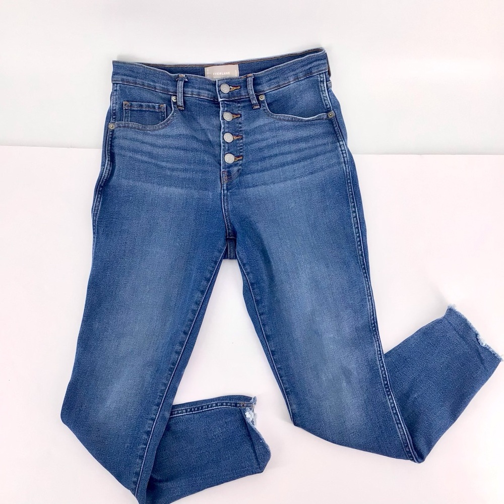 Everlane The Vintage Skinny Jean Button Front Raw Hem Size 28 Ankle - Picture 5 of 15